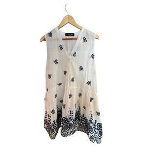 Love Kuza White Embroidered Boho Tiered Sleeveless Dress Missing Lining‎ Women L